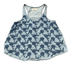 Abercrombie & Fitch Embroidered Lace Tank Top Blue Racerback Women's Medium Boho
